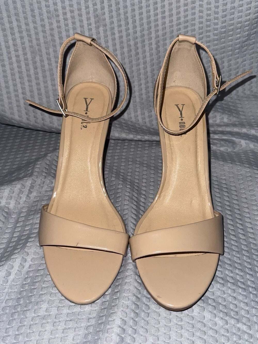 Y-Not? Paisley Ankle Strap Nude Heels